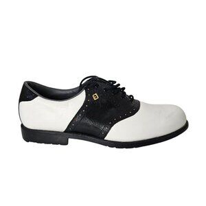 FootJoy SoftJoys Mens 8M Black & White Leather Saddle Golf Shoes Classic Sport